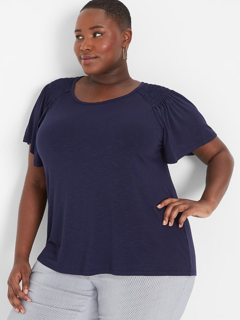 Lane Bryant Swing Flutter Sleeve Tee - Navy Blue- 18/20